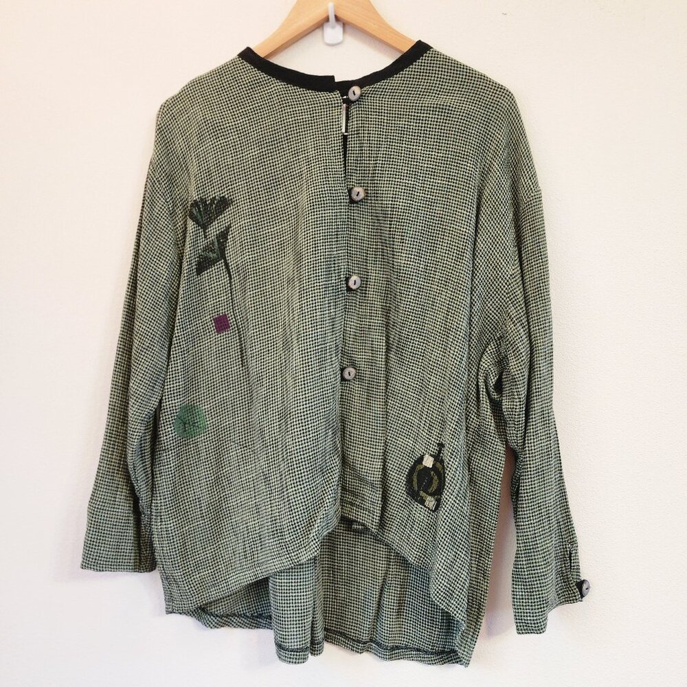 Vintage Play Alegre Hand painted Button Up Blouse  Women M Artsy Lagen Look Chic